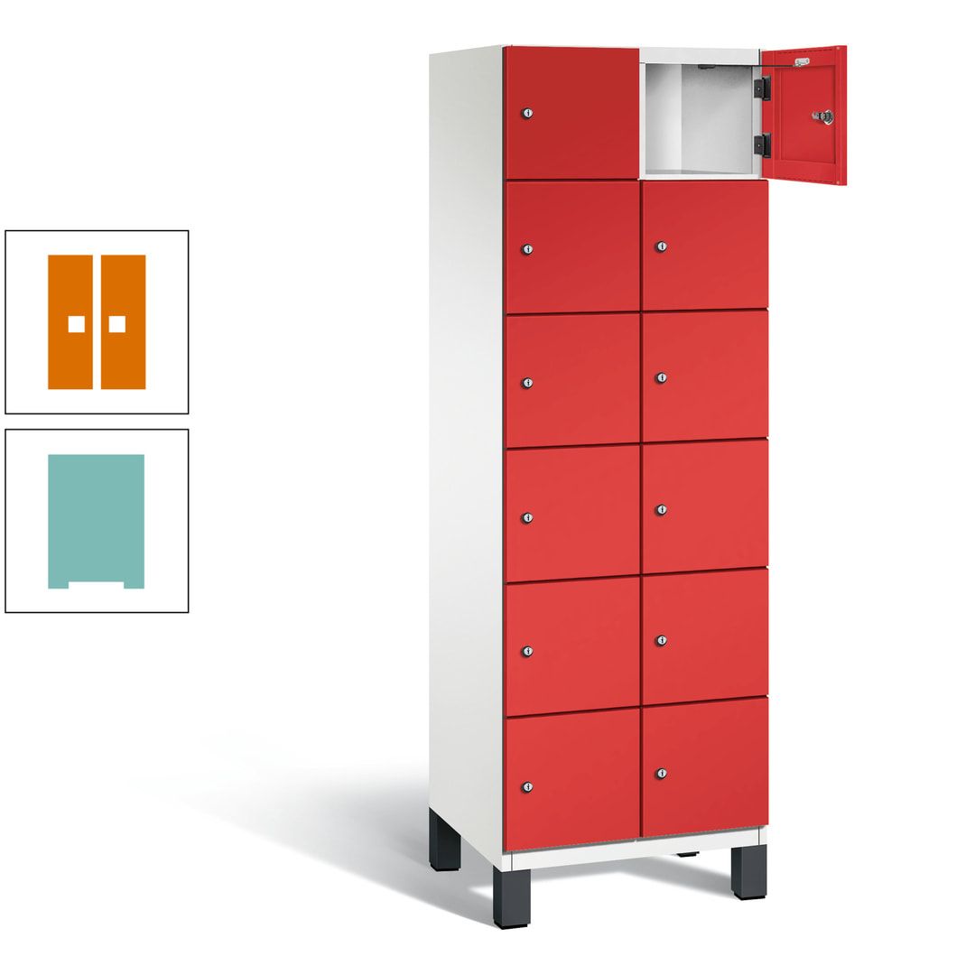 Fächerschrank, Stahlschrank, 12 Fächer, Türöffnungsbegrenzer, Füße, 1.980 x 600 x 525 mm (HxBxT), Korpus anthrazitgrau, Front anthrazitgrau