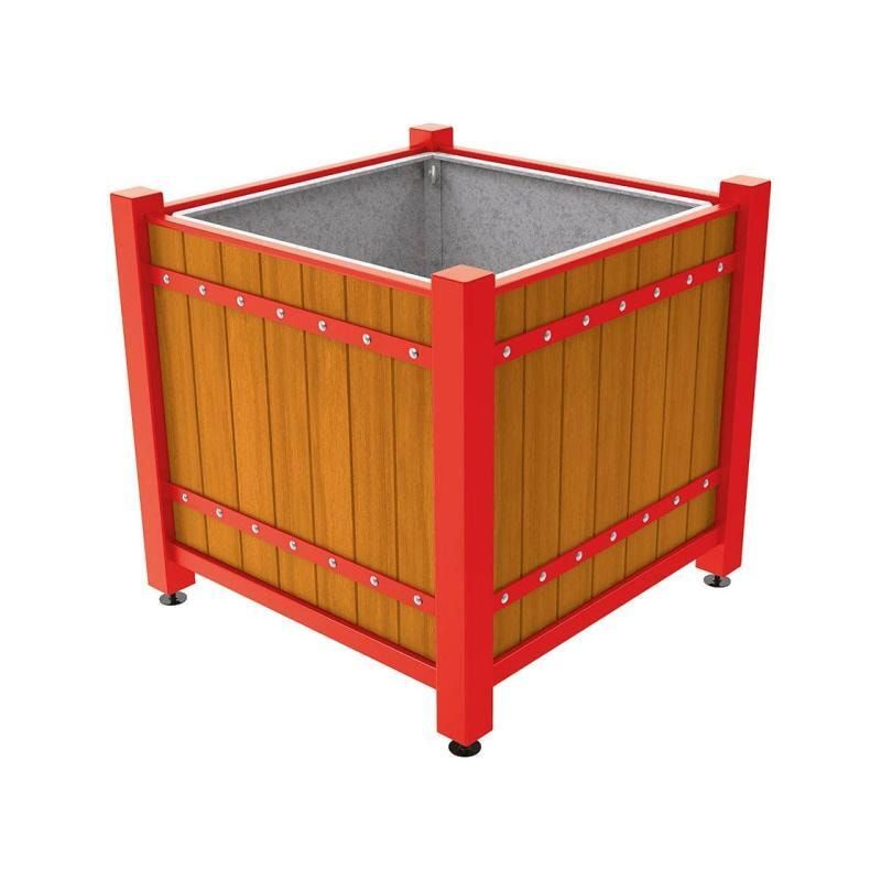 Pflanzbehälter, Pflanzgefäß, verzinkt, Eichenholzverkleidung, innen feuerverzinkt mit Verladungsgriffen, 1.085 x 1.230 x 1.230 mm (HxBxT), enzianblau