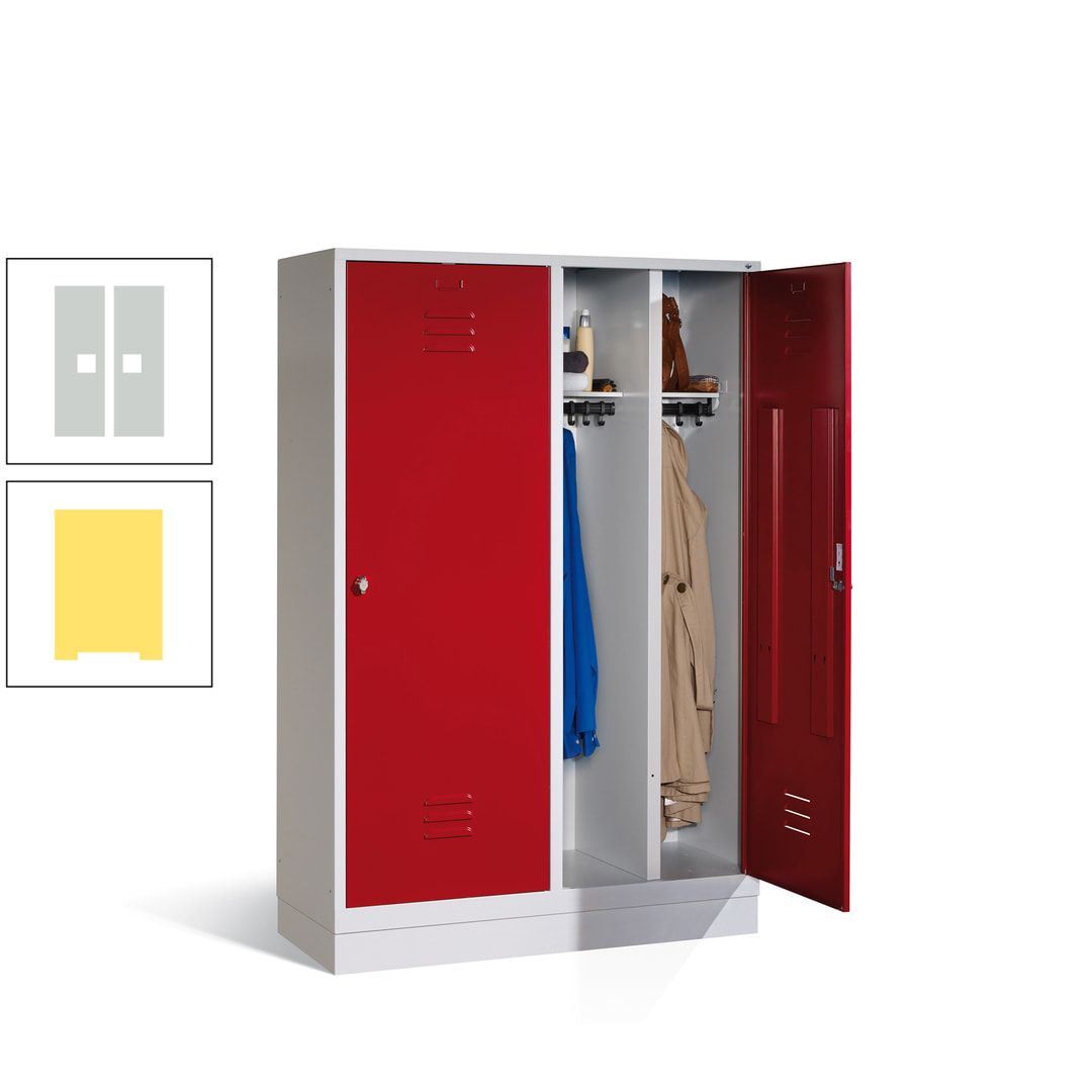 Doppel-Spind mit Großtüren, Garderobenschrank mit Sockel, 4 Abteile a 300 mm, Korpus anthrazitgrau, Tür anthrazitgrau, 1.800 x 1.190 x 500 mm (HxBxT)