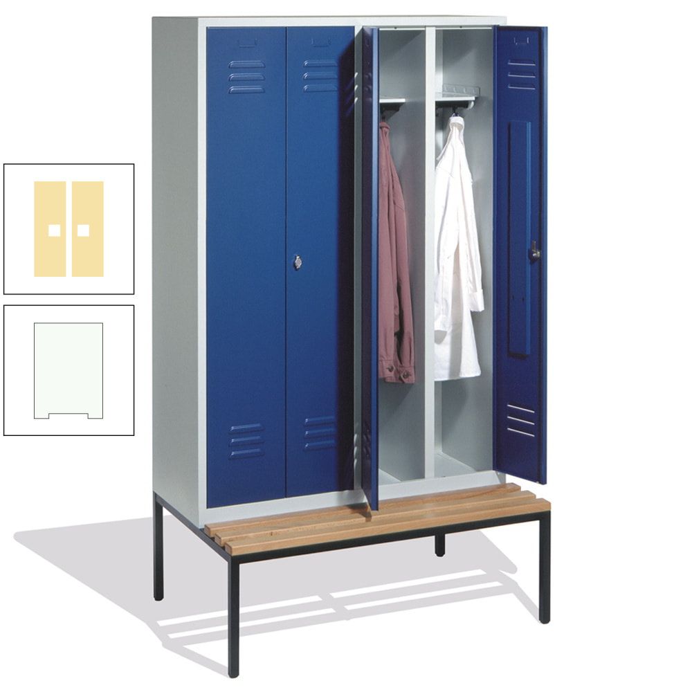 Doppel-Spindschrank, Buche Sitzbank untergebaut, 4 Abteile a 300 mm, Korpus lichtgrau, Tür anthrazitgrau, 2.090 x 1.190 x 815 mm (HxBxT)