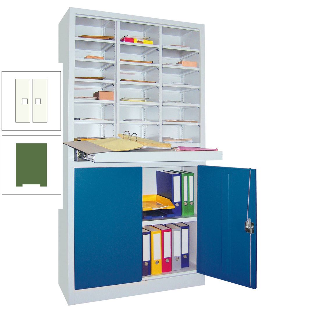 Aktenschrank - Büroschrank mit Sortierstation - 18 Fächer Ordnungsregal - Ausziehboden - 1.950 x 1.000 x 400 mm (HxBxT) - anthrazitgrau