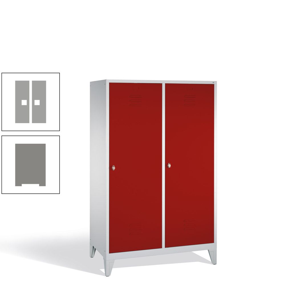 Doppel-Spind mit 2 Großtüren, Garderobenschrank mit Füßen, 4 Abteile a 300 mm, Korpus anthrazitgrau, Tür anthrazitgrau, 1.850 x 1.190 x 500 mm (HxBxT)