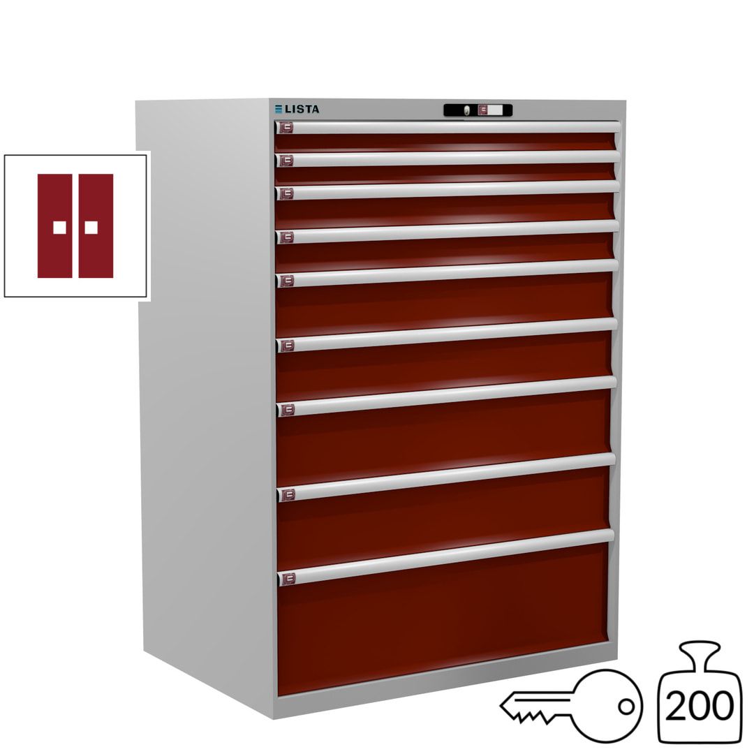 Lista Schubladenschrank - 12.550.010 - 1.450x1.023x725 mm (HxBxT) - 9 Schubladen - 200 kg - Key Lock - lichtblau (RAL 5012)