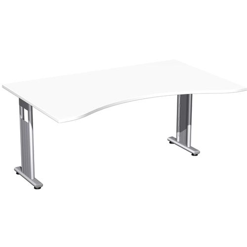 Schreibtisch, C-Fuß Flex, Ergo, Füße einseitig verkürzt, 720 x 1.600 x 1.000 mm (HxBxT), Bürotisch, Konferenztisch, Gestell silber, Dekor Ahorn