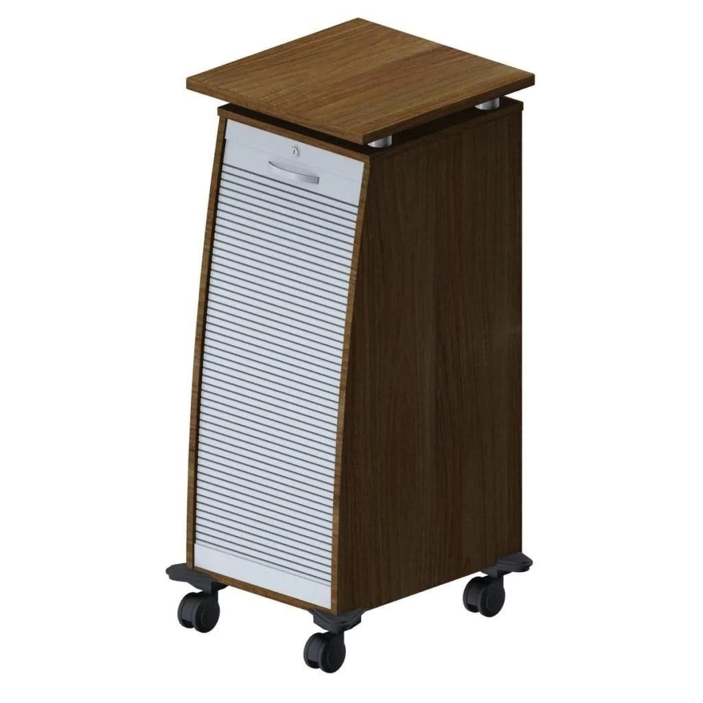 Rollladencaddy, 2 Schubladen, Materialauszug, Fachböden, 4 Rollen, abschließbar,1.155 x 515 x 600 mm (HxBxT), Front silber, Korpusfarbe Ahorn