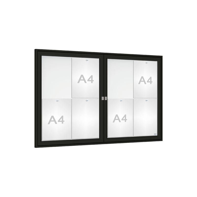 Schaukasten - Doppelflügeltür - 8xA4 - Querformat - 750 x 1.200 x 30 mm (HxBxT) - enzianblau - Infokasten - Präsentationsvitrine