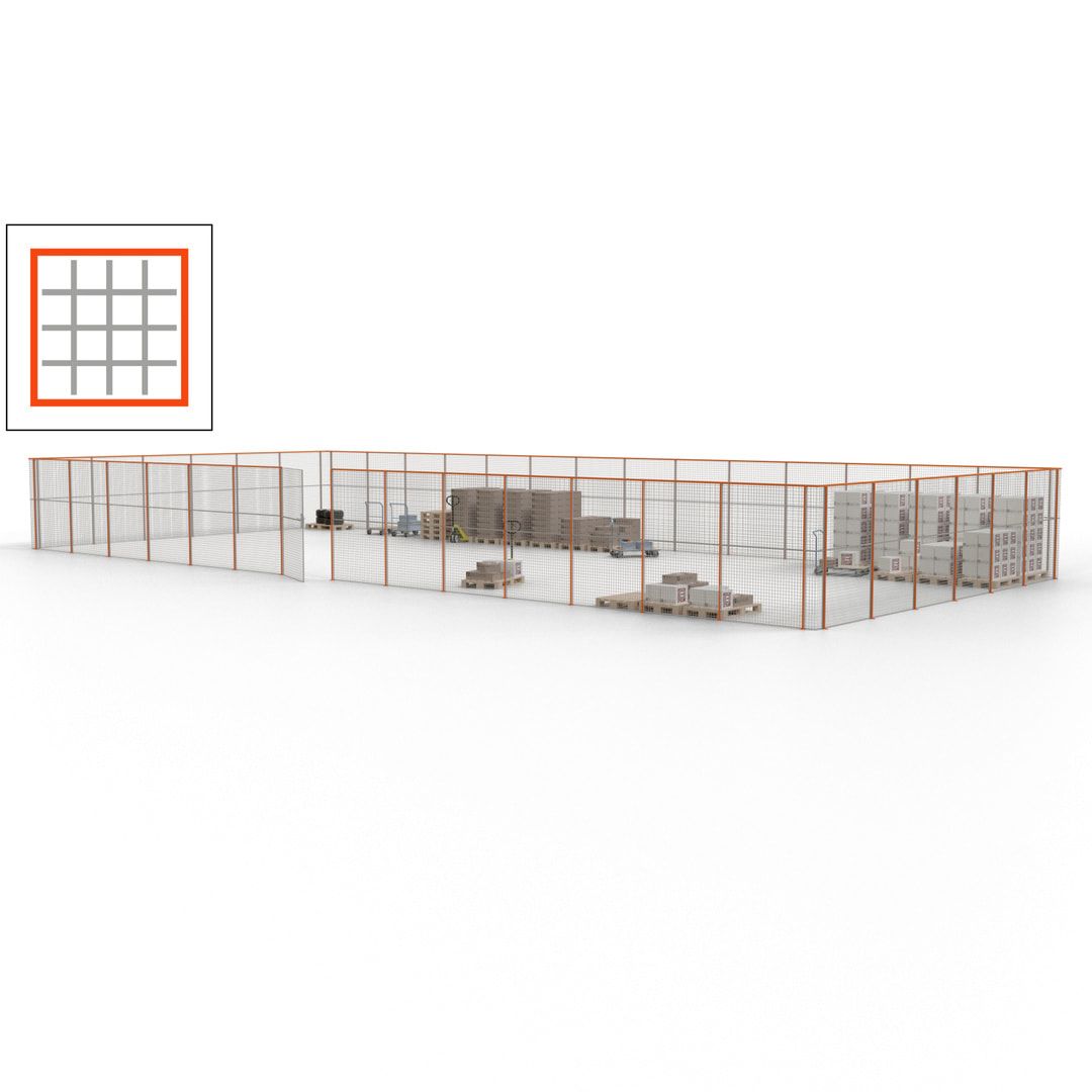 Maschinen Schutzgitter - Hallentrennwand - Sicherheitszaun - Tür - 60 m - 2.200 x 21.400 x 9.400 mm (HxBxT) - enzianblau
