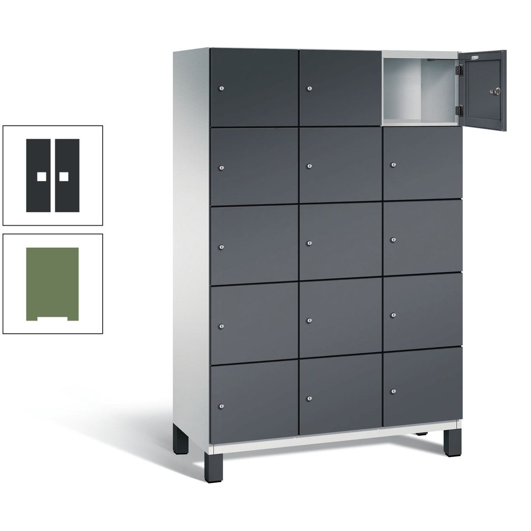 Fächerschrank, Stahlschrank, 15 Fächer, Türöffnungsbegrenzer, Füße, 1.980 x 1.200 x 525 mm (HxBxT), Korpus anthrazitgrau, Front anthrazitgrau