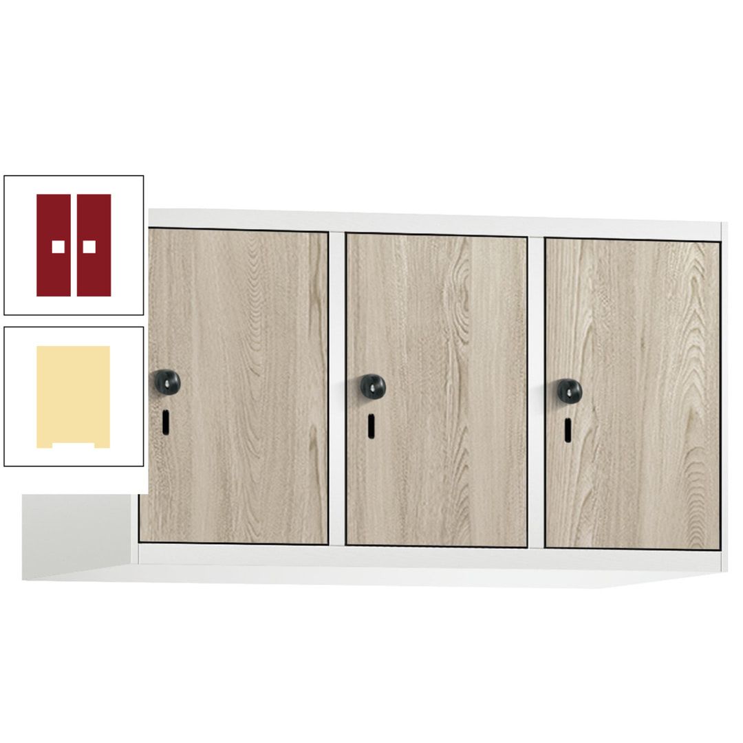 Aufsatzschrank, Schrankaufsatz, 3 Fächer a 300 mm, Farbe Pastellgelb, Tür anthrazitgrau, 500 x 900 x 500 mm (HxBxT)