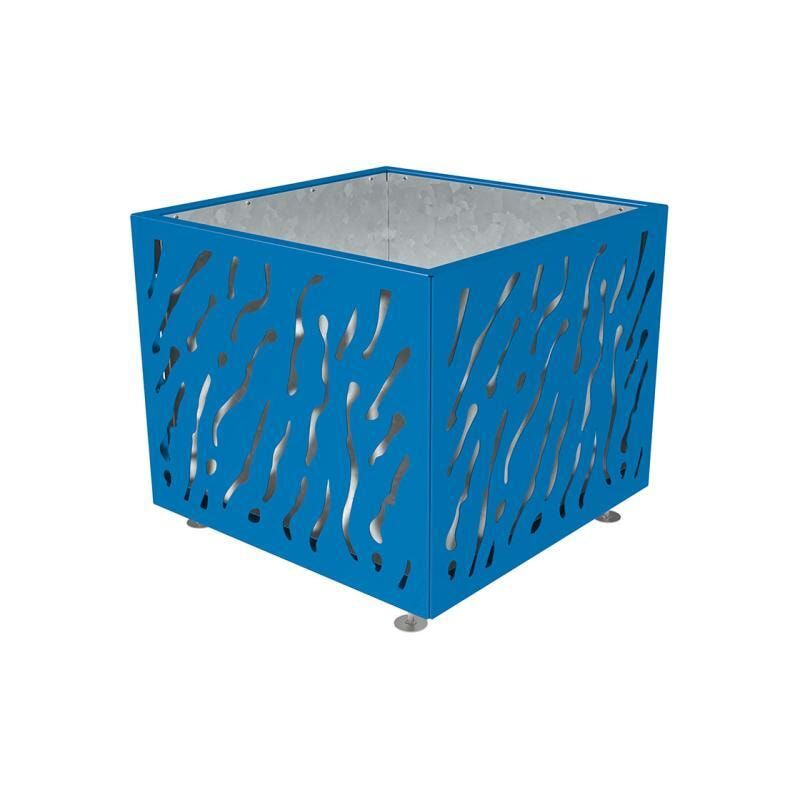 Pflanzbehälter, Stahlblech fvz, einfarbig, innen feuerverzinkt mit Verladungsgriffen, verstellbare Füße, 870 x 990 x 990 mm (HxBxT), enzianblau