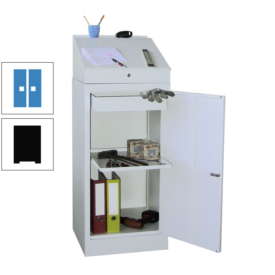 Stehpult mit Schrank - Vollblechtür - Zylinderschloss - 1 Einlegeboden, 1 Schublade - 1.270x500x500 mm (HxBxT) - anthrazitgrau
