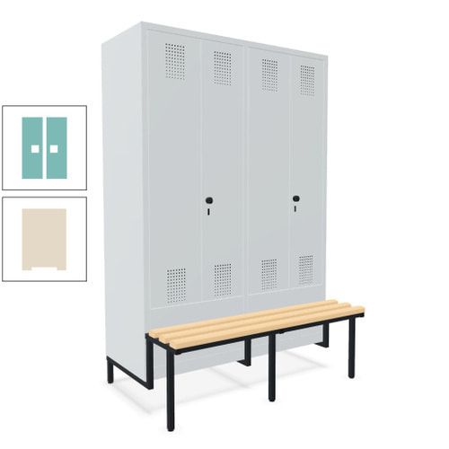Doppel-Spind, Garderobenschrank, Buche Sitzbank integriert, 4 Abteile 300 mm, Korpus anthrazitgrau, Tür anthrazitgrau, 1.850 x 1.200 x 815 mm (HxBxT)