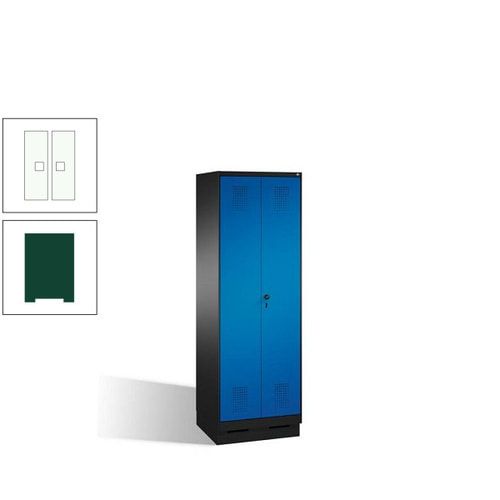Doppel-Spind, Doppeltüren, Garderobenschrank mit Sockel, 2 Abteile a 300 mm, Korpus anthrazitgrau, Tür anthrazitgrau, 1.800 x 600 x 500 mm (HxBxT)