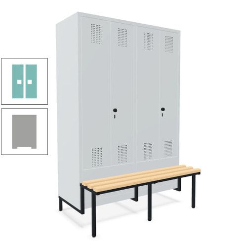 Doppel-Spind, Garderobenschrank, Buche Sitzbank integriert, 4 Abteile 300 mm, Korpus anthrazitgrau, Tür anthrazitgrau, 1.850 x 1.200 x 815 mm (HxBxT)
