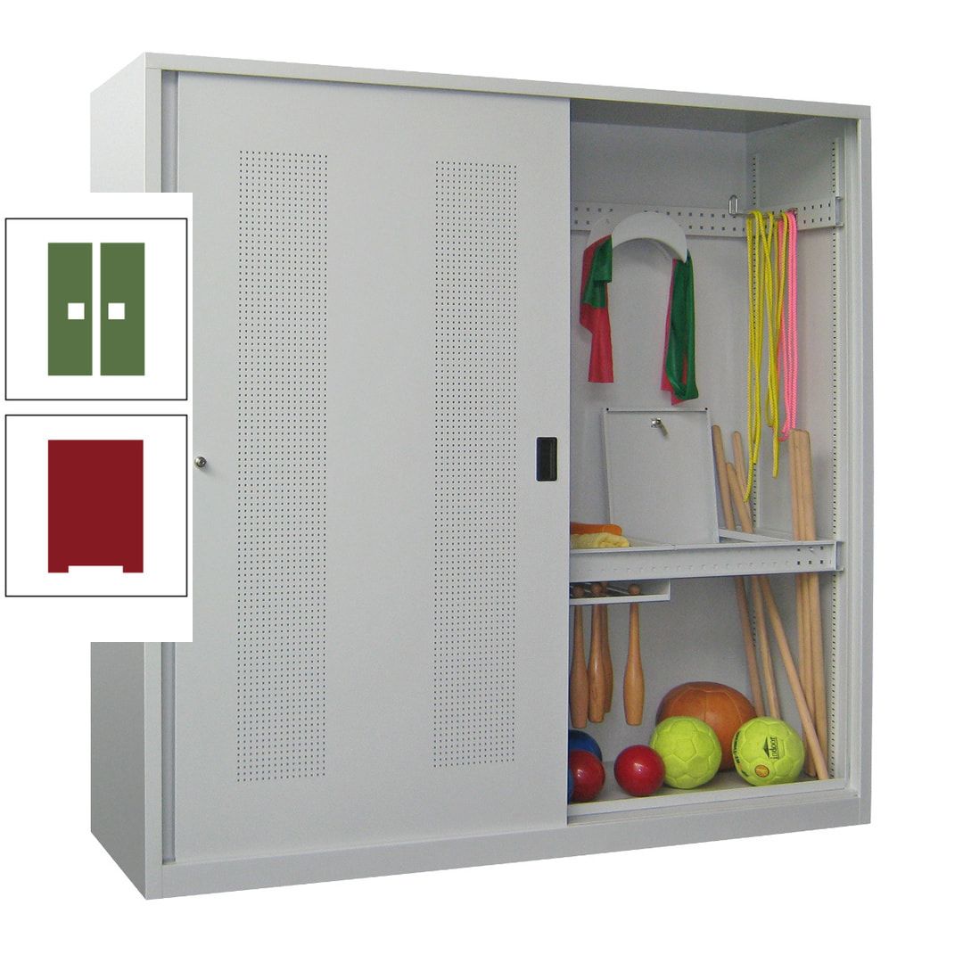 Ballschrank - Schiebetüren mit Lochfeld - Trennwand - 1.950x2.000x600 mm (HxBxT) - anthrazitgrau
