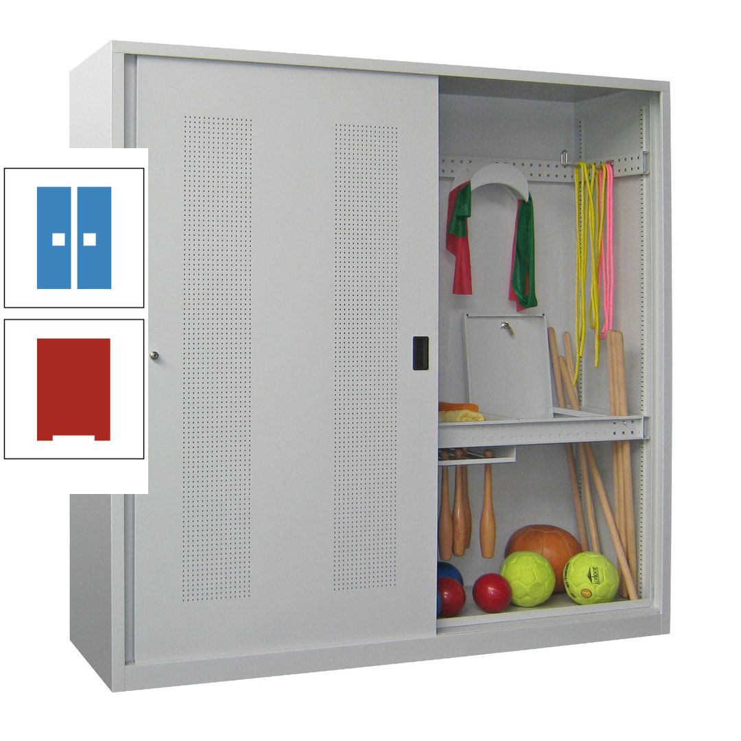Ballschrank - Schiebetüren mit Lochfeld - Trennwand - 1.950x2.000x600 mm (HxBxT) - anthrazitgrau
