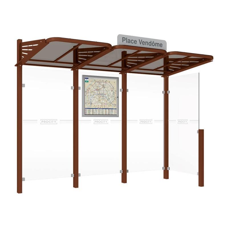 Buswartehalle - Unterstand - modular - Fahrplankasten - Haltestellenschild - Seitenwand rechts - 2.200 x 3.000 x 1.500 mm (HxBxT) - enzianblau