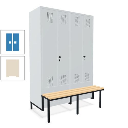 Doppel-Spind, Garderobenschrank, Buche Sitzbank integriert, 4 Abteile 300 mm, Korpus anthrazitgrau, Tür anthrazitgrau, 1.850 x 1.200 x 815 mm (HxBxT)