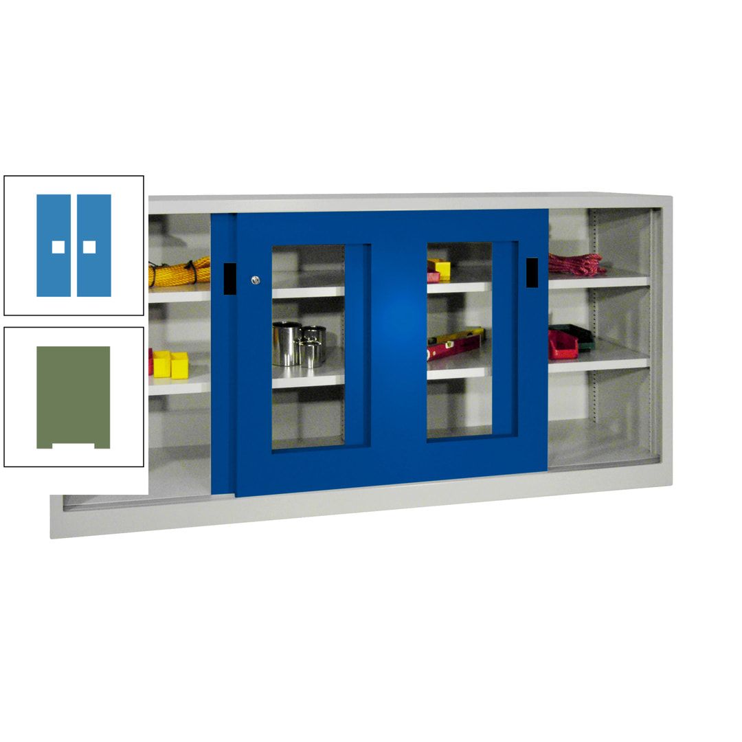 Schiebetürenschrank - Sichtfenstertüren - 1.000x2.000x400 mm (HxBxT) - 4 Böden, gepulvert - Zylinderschloss - anthrazitgrau