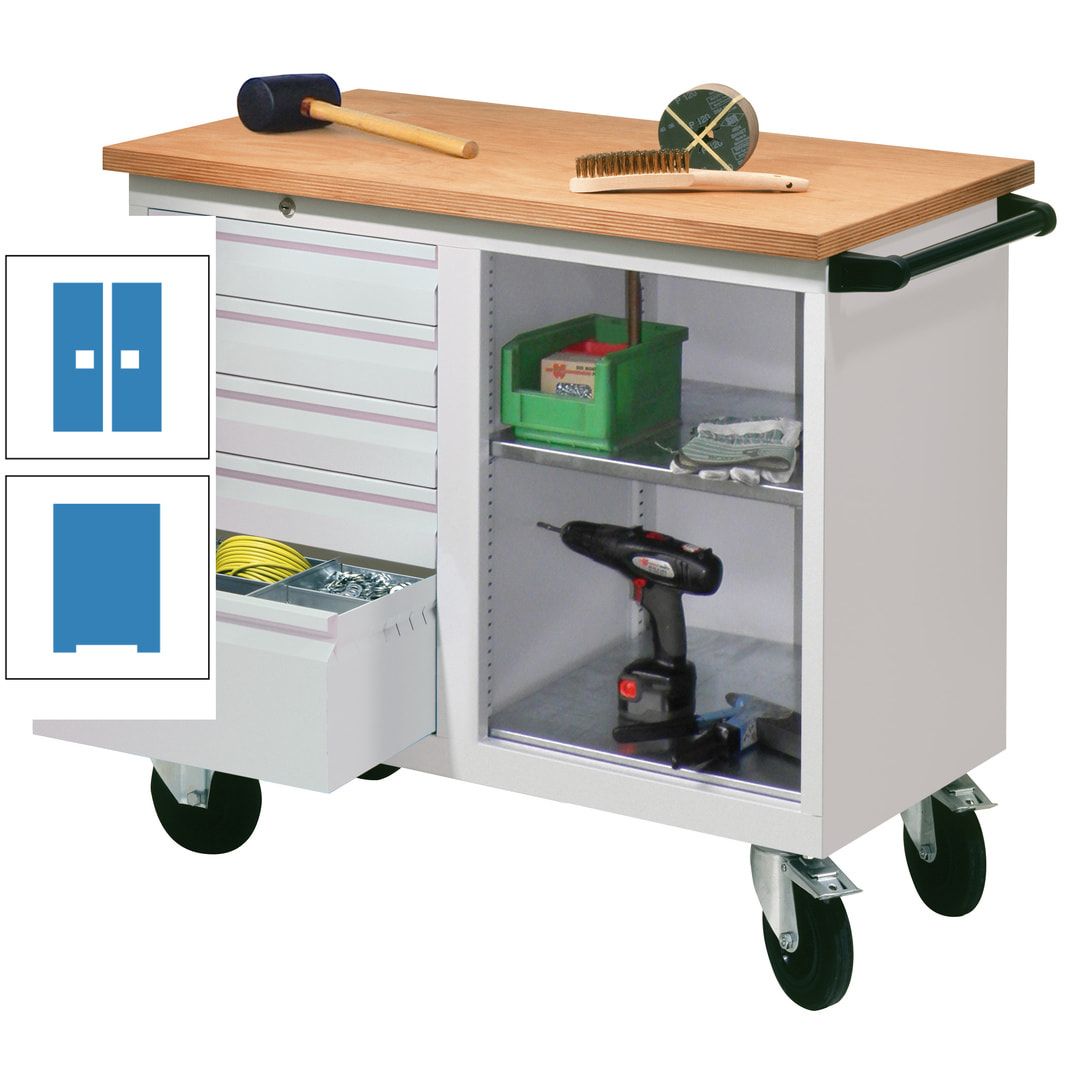 Mobile Werkbank - Werkstattwagen - 915 x 1.090 x 600 mm - 5 Schubladen und Ablagefach - anthrazitgrau