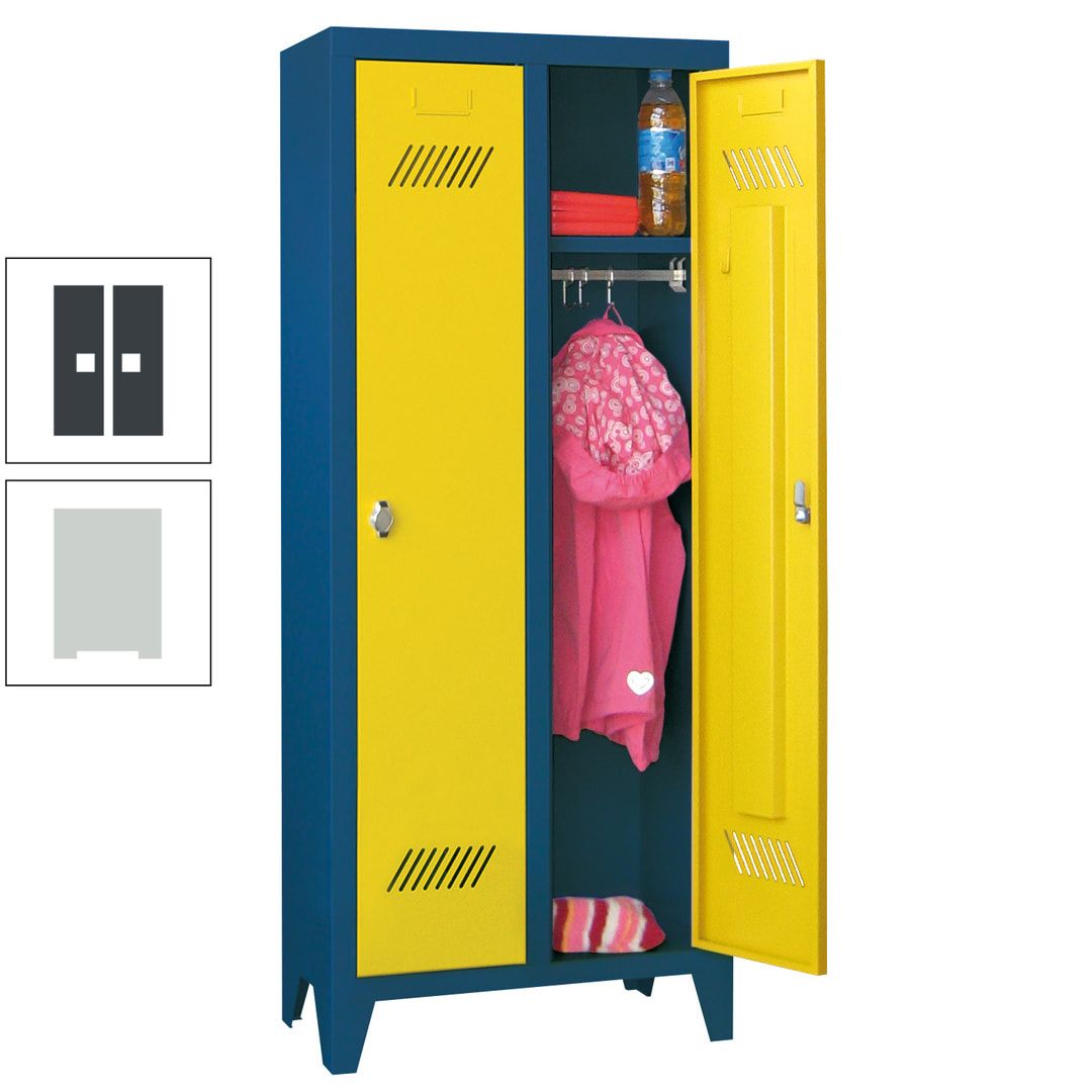 Spindschrank f. Kindergärten - mit Füßen - Höhe 1.300 mm - 2 Abteile a 250 mm - Zylinderschloss - anthrazitgrau