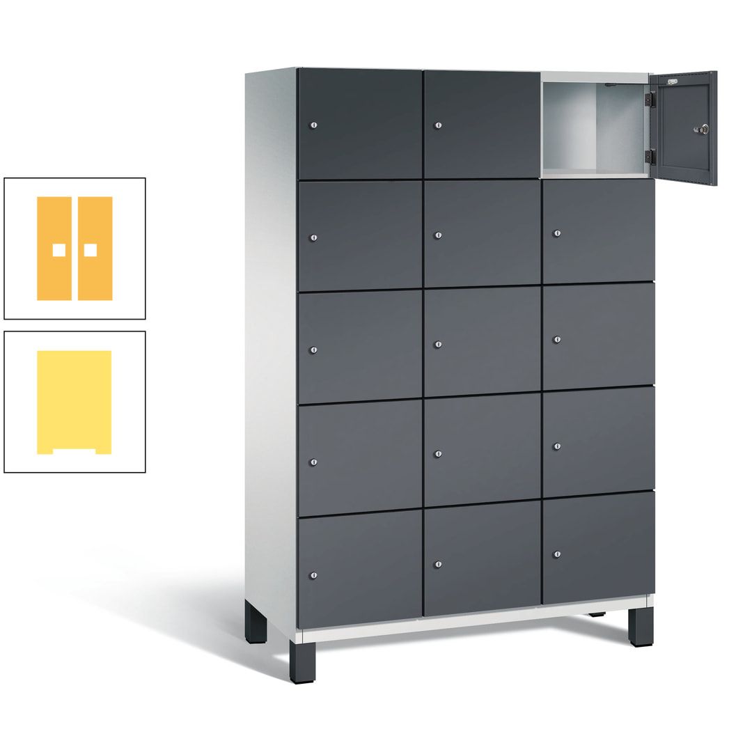 Fächerschrank, Stahlschrank, 15 Fächer, Türöffnungsbegrenzer, Füße, 1.980 x 1.200 x 525 mm (HxBxT), Korpus anthrazitgrau, Front anthrazitgrau
