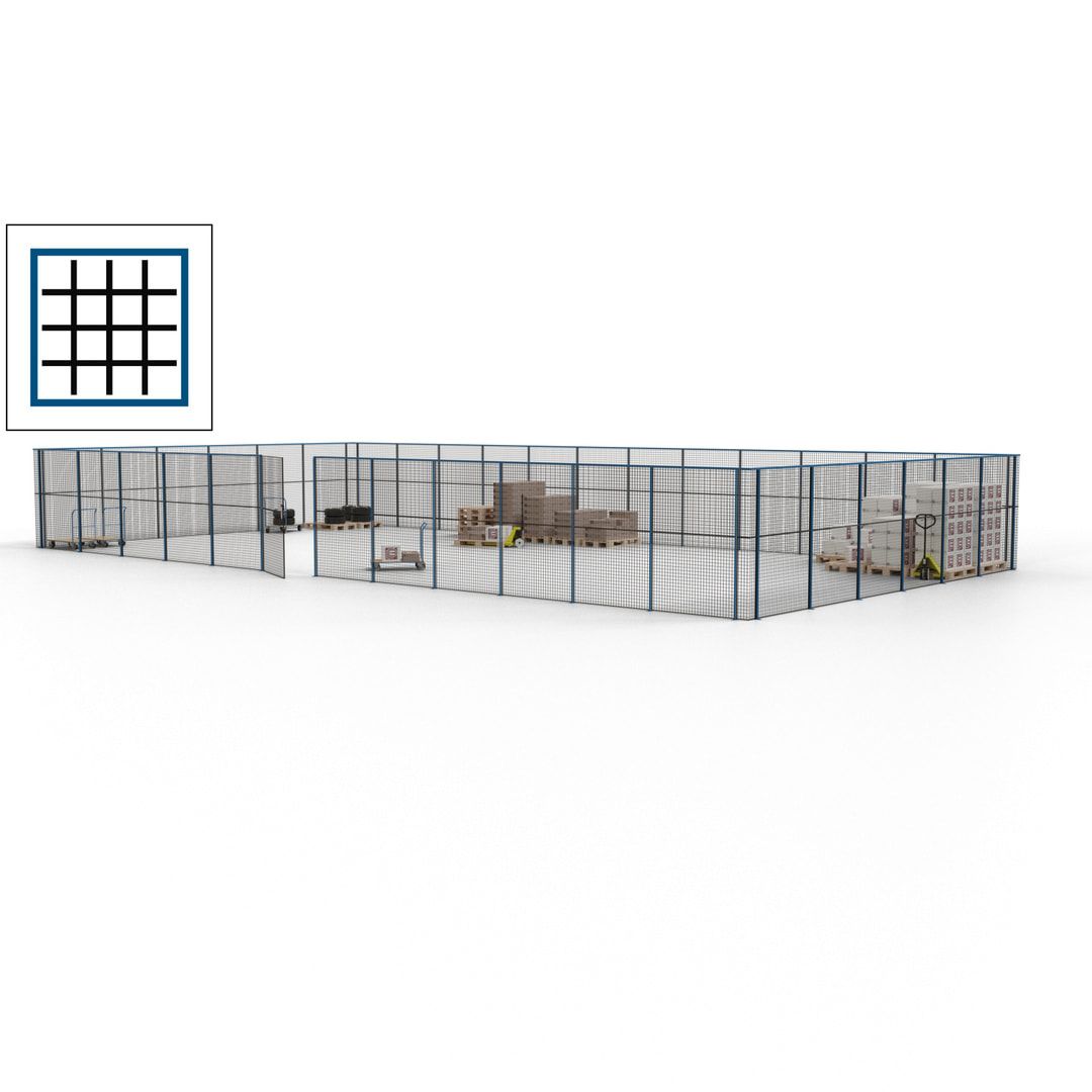 Maschinen Schutzgitter - Hallentrennwand - Sicherheitszaun - Tür - 54 m - 2.200 x 18.400 x 9.400 mm (HxBxT) - enzianblau