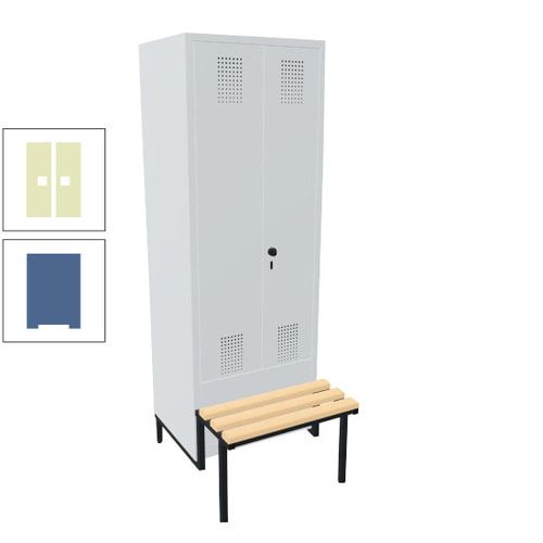 Doppel-Spind, Garderobenschrank, Buche Sitzbank integriert, 2 Abteile a 400 mm, Korpus anthrazitgrau, Tür anthrazitgrau, 1.850 x 800 x 815 mm (HxBxT)