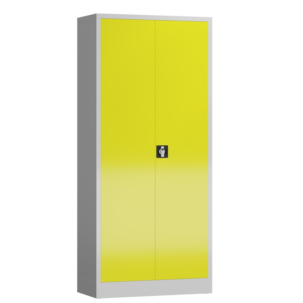 Aktenschrank, Büroschrank, abschließbar, Flügeltüren, 4 Fachböden, 1.800 x 800 x 380 mm (HxBxT), Stahl, Korpus und Türen lichtgrau