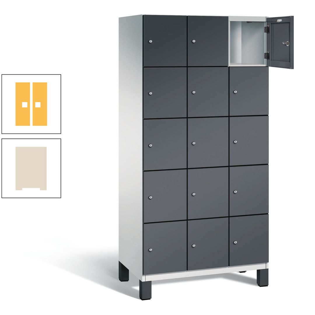 Fächerschrank, Stahlschrank, 15 Fächer, Türöffnungsbegrenzer, Füße, 1.980 x 900 x 525 mm (HxBxT), Korpus anthrazitgrau, Front anthrazitgrau