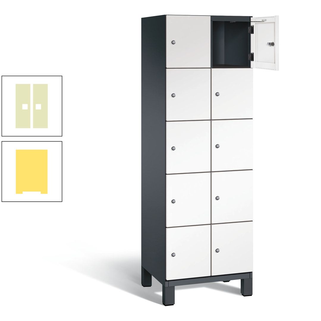 Fächerschrank, Stahlschrank, 10 Fächer, Türöffnungsbegrenzer, Füße, 1.980 x 600 x 525 mm (HxBxT), Korpus anthrazitgrau, Front anthrazitgrau