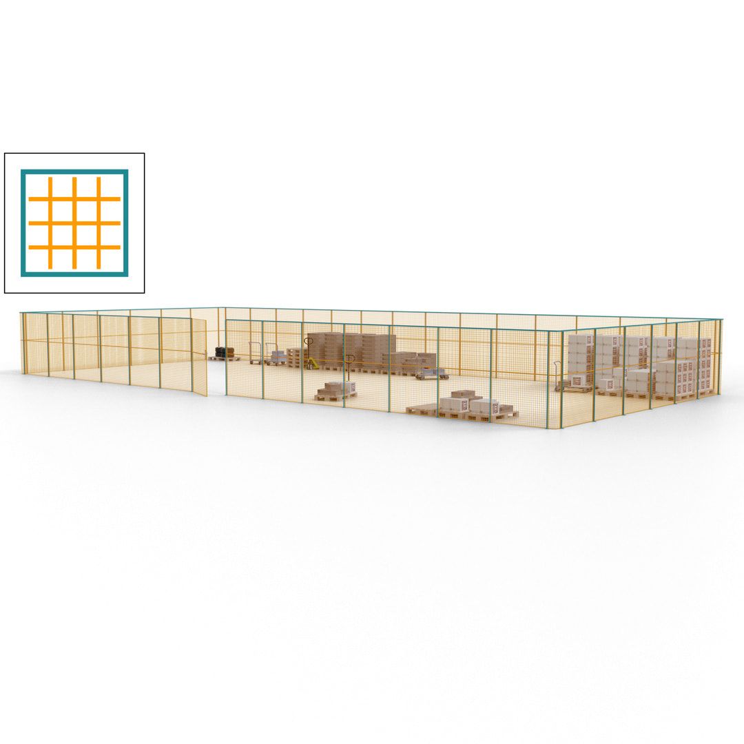 Maschinen Schutzgitter - Hallentrennwand - Sicherheitszaun - Tür - 60 m - 2.200 x 21.400 x 9.400 mm (HxBxT) - enzianblau