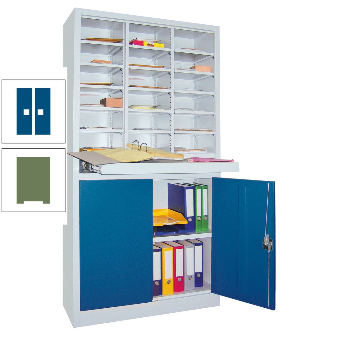 Aktenschrank - Büroschrank mit Sortierstation - 18 Fächer Ordnungsregal - Ausziehboden - 1.950 x 1.000 x 400 mm (HxBxT) - anthrazitgrau