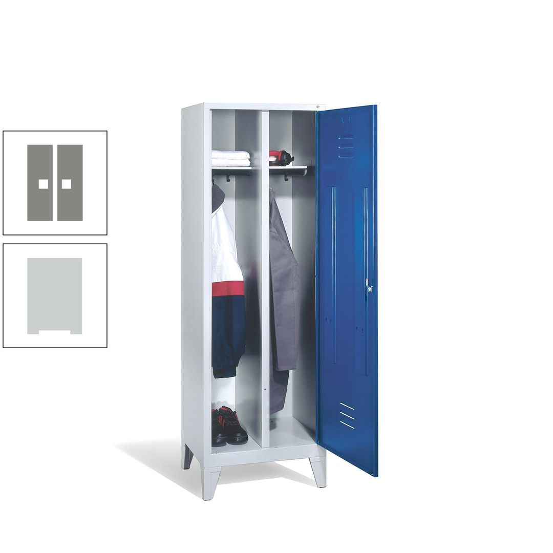 Doppel-Spind mit Großtür, Garderobenschrank mit Füßen, 2 Abteile a 300 mm, Korpus anthrazitgrau, Tür anthrazitgrau, 1.850 x 610 x 500 mm (HxBxT)