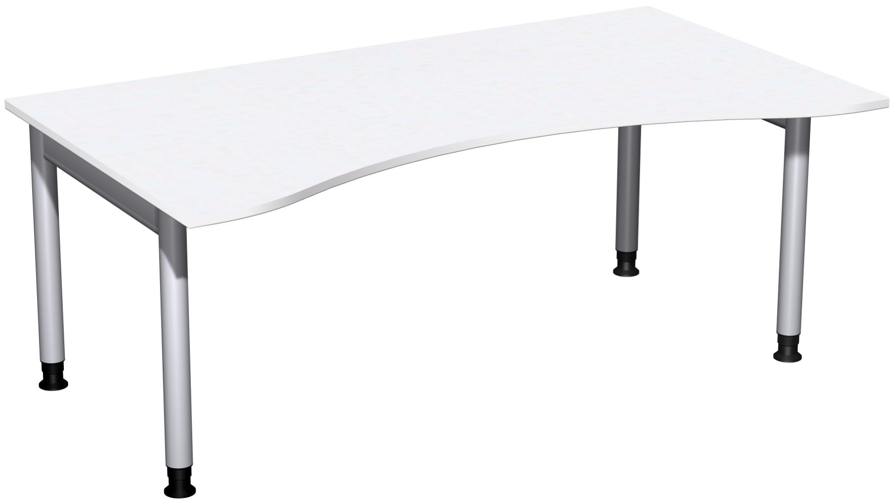 Ergo-Schreibtisch, Füße einseitig verkürzt, 4-Fuß Pro, höhenverstellbar, 680-800 x 1.600 x 1.000 mm (HxBxT), Gestell silber, Dekor Ahorn