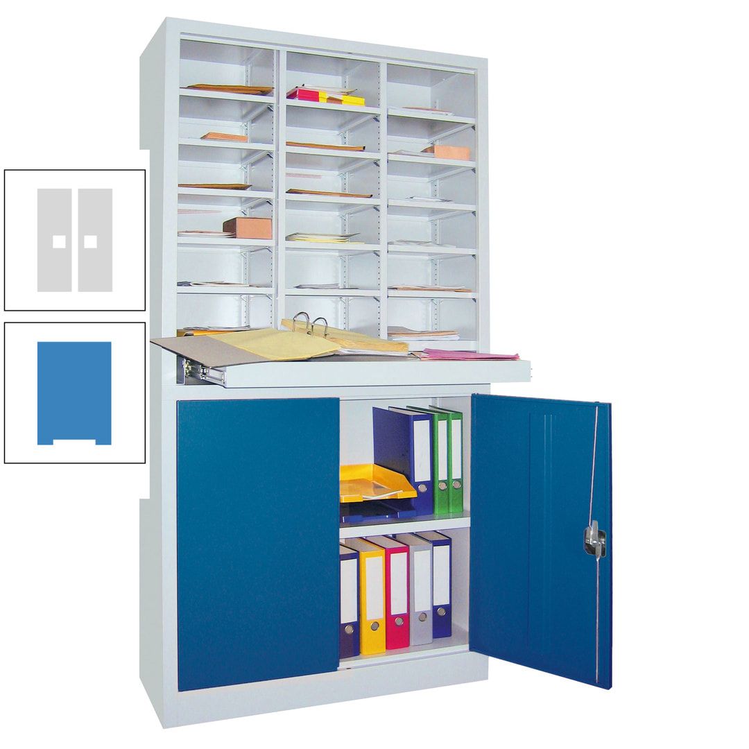 Aktenschrank - Büroschrank mit Sortierstation - 18 Fächer Ordnungsregal - Ausziehboden - 1.950 x 1.000 x 400 mm (HxBxT) - anthrazitgrau