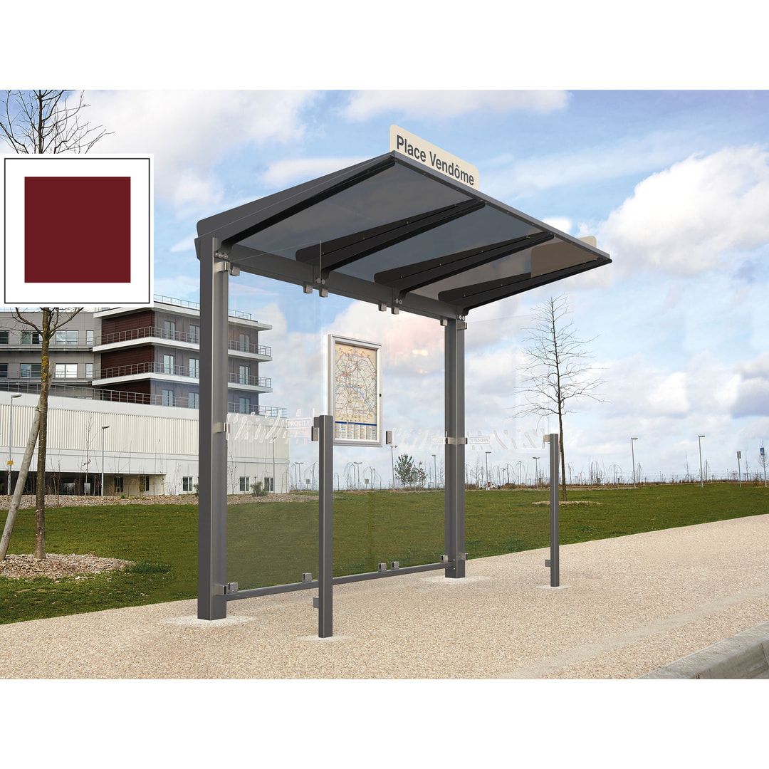 Buswartehalle - Unterstand - ESG - 2 Seitenverkleidungen - Fahrplankasten - Haltestellenschild - LED - 2.390 x 2.500 x 1.500 mm (HxBxT) - enzianblau