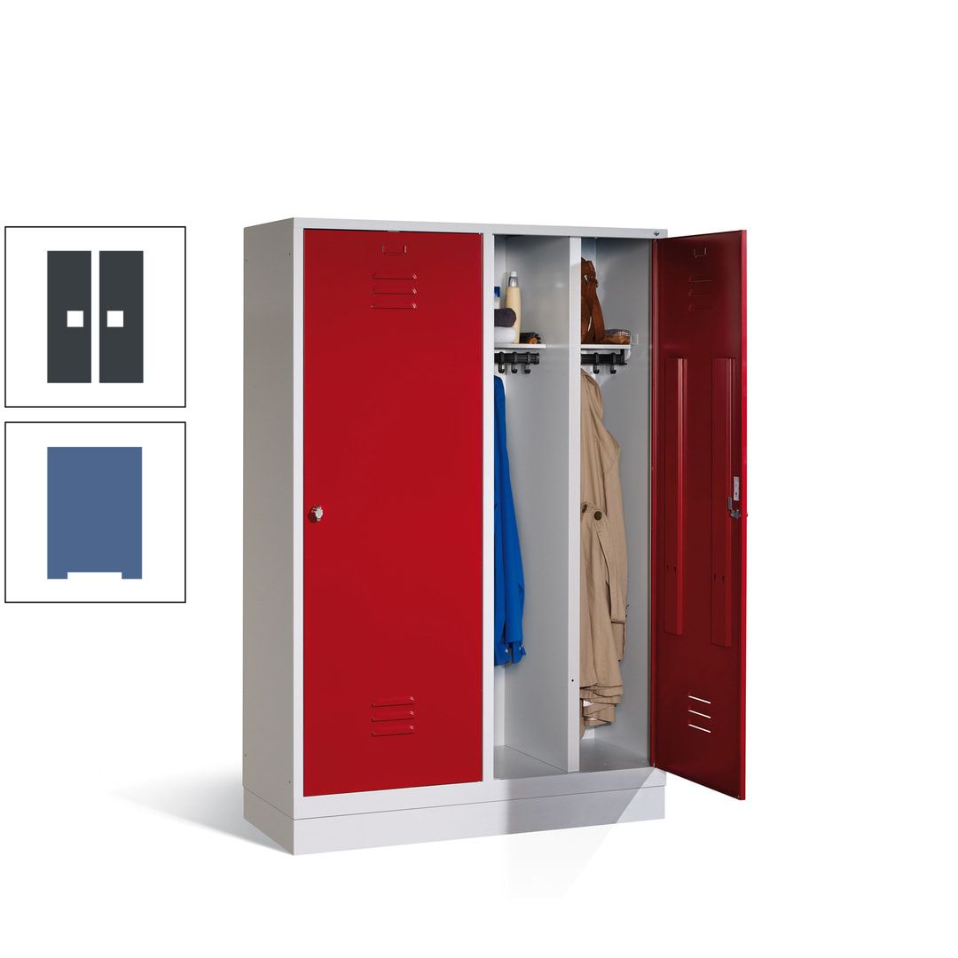 Doppel-Spind mit Großtüren, Garderobenschrank mit Sockel, 4 Abteile a 300 mm, Korpus anthrazitgrau, Tür anthrazitgrau, 1.800 x 1.190 x 500 mm (HxBxT)