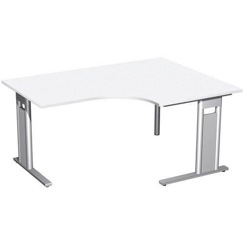 Eckschreibtisch, Eckteil 800 mm, Ecke rechts, Füße einseitig verkürzt, C-Fuß Pro, 720 x 1.600 x 1.200 mm (HxBxT), Gestell silber, Dekor Ahorn