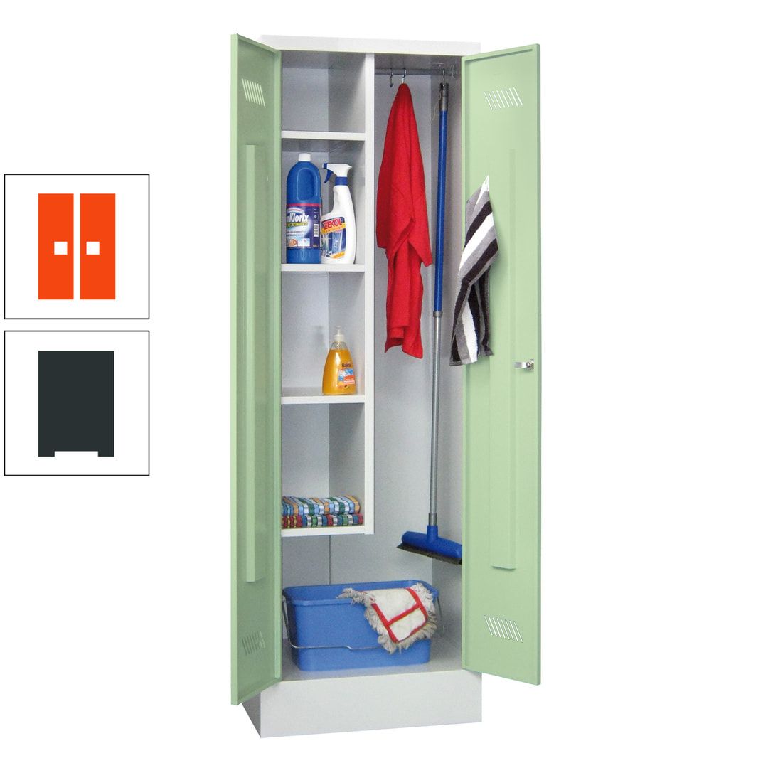 Putzschrank mit Sockel - 1 Abteil mit Trennwand - 1.850x600x500 mm (HxBxT) - Drehriegel - anthrazitgrau