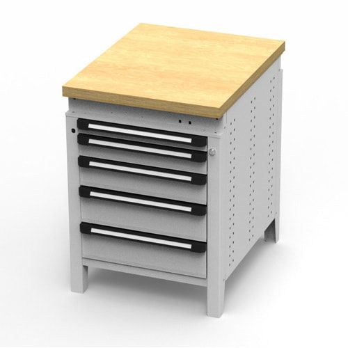 OTTOKIND Werkbank - Arbeitsplatte bündig - 850 x 605 x 750 mm (HxBxT) - 5 Schubladen - lichtgrau