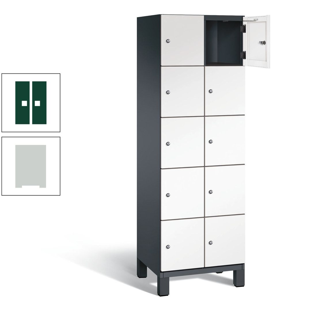 Fächerschrank, Stahlschrank, 10 Fächer, Türöffnungsbegrenzer, Füße, 1.980 x 600 x 525 mm (HxBxT), Korpus anthrazitgrau, Front anthrazitgrau