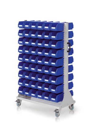 Mobile Stellwand - Schlitzwand für Sichtlagerkästen - beidseitig - mit oder ohne Bestückung - 1.580 x 1.000 x 500 mm (HxBxT)