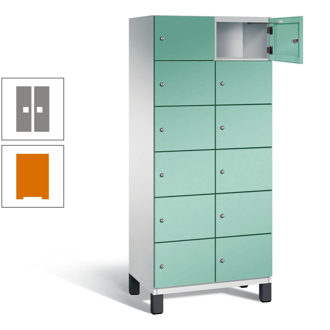Fächerschrank, Stahlschrank, 12 Fächer, Türöffnungsbegrenzer, Füße, 1.980 x 800 x 525 mm (HxBxT), Korpus anthrazitgrau, Front anthrazitgrau