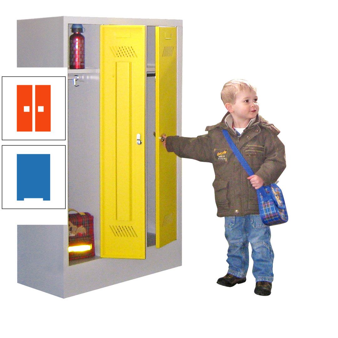 Spindschrank f. Kindergärten - mit Sockel - Höhe 1.300 mm - 2 Abteile a 250 mm - Drehriegel - anthrazitgrau