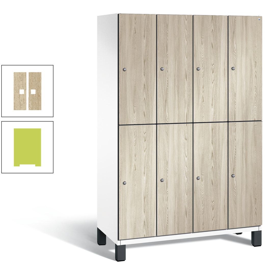 Fächerschrank, Garderobenschrank, mit Füßen, 4 Abteile, 1.980 x 1.200 x 525 mm (HxBxT), Korpus anthrazitgrau, Tür Donau-Ahorn