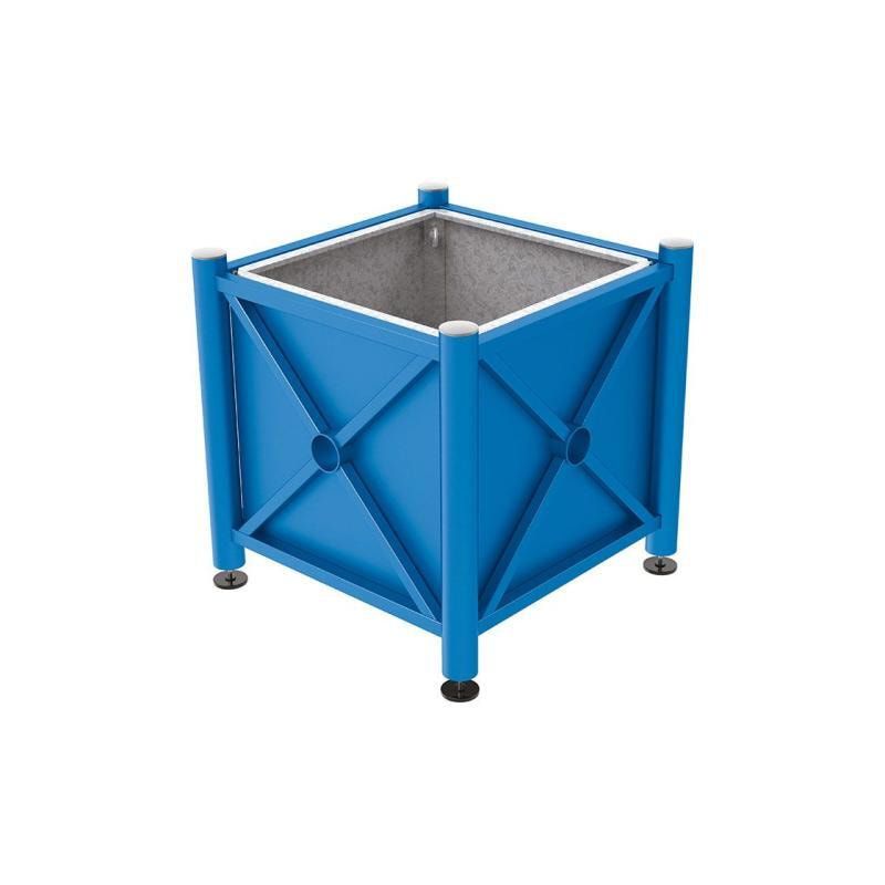 Pflanzbehälter, Stahlblech feuerverzinkt, verstellbare Füße, Innenfach feuerverzinkt, Kopf Agora, 750 x 800 x 800 mm (HxBxT), enzianblau
