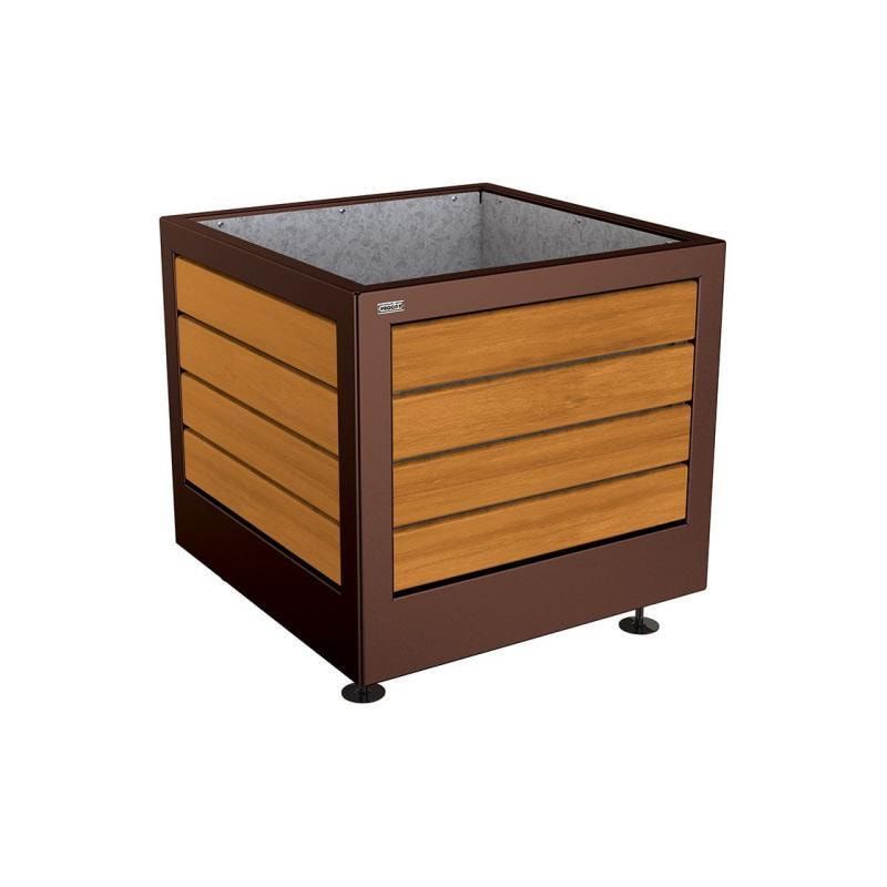 Pflanzbehälter, Stahl und Holz, verstellbare Füße, Innenverkleidung feuerverzinkt mit Verladungsgriffen, 700 x 800 x 800 mm (HxBxT), Farbe enzianblau