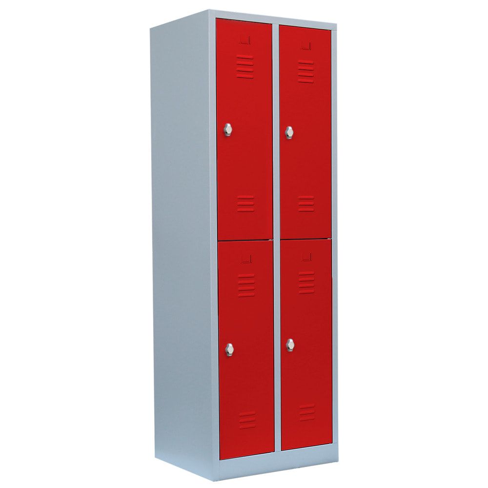 Garderobenschrank, Doppelstockspind, 2 Abteile, 4 Fächer, 1.950 x 600 x 500 mm (HxBxT), Stahl, Drehriegel, Korpus: lichtgrau, Front: anthrazitgrau