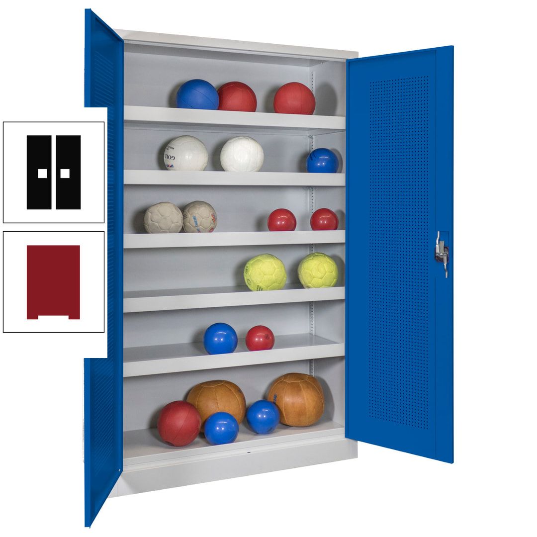 Ballschrank - Lochfeldtüren - 5 Böden - 1.950x1.200x500 mm (HxBxT) - anthrazitgrau